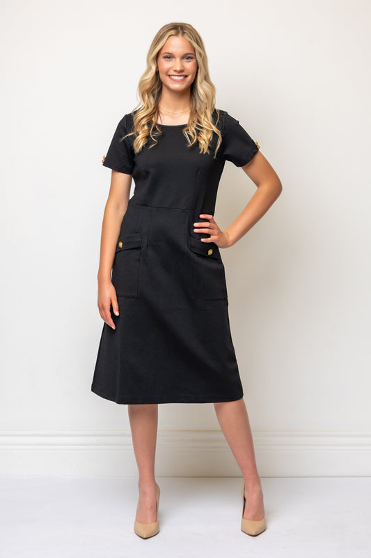 Ponte Knit Structured A-line Sheath Dress- Black