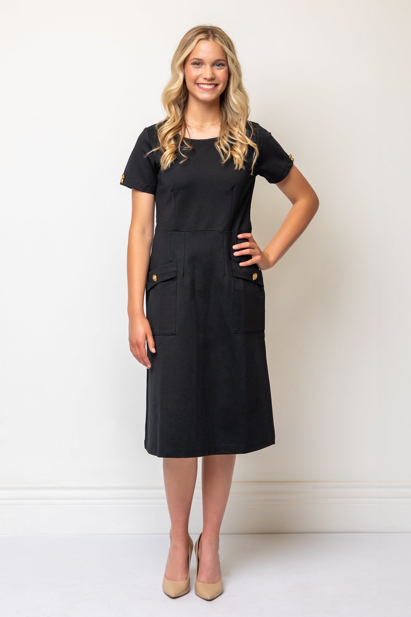 Ponte Knit Structured A-line Sheath Dress- Black