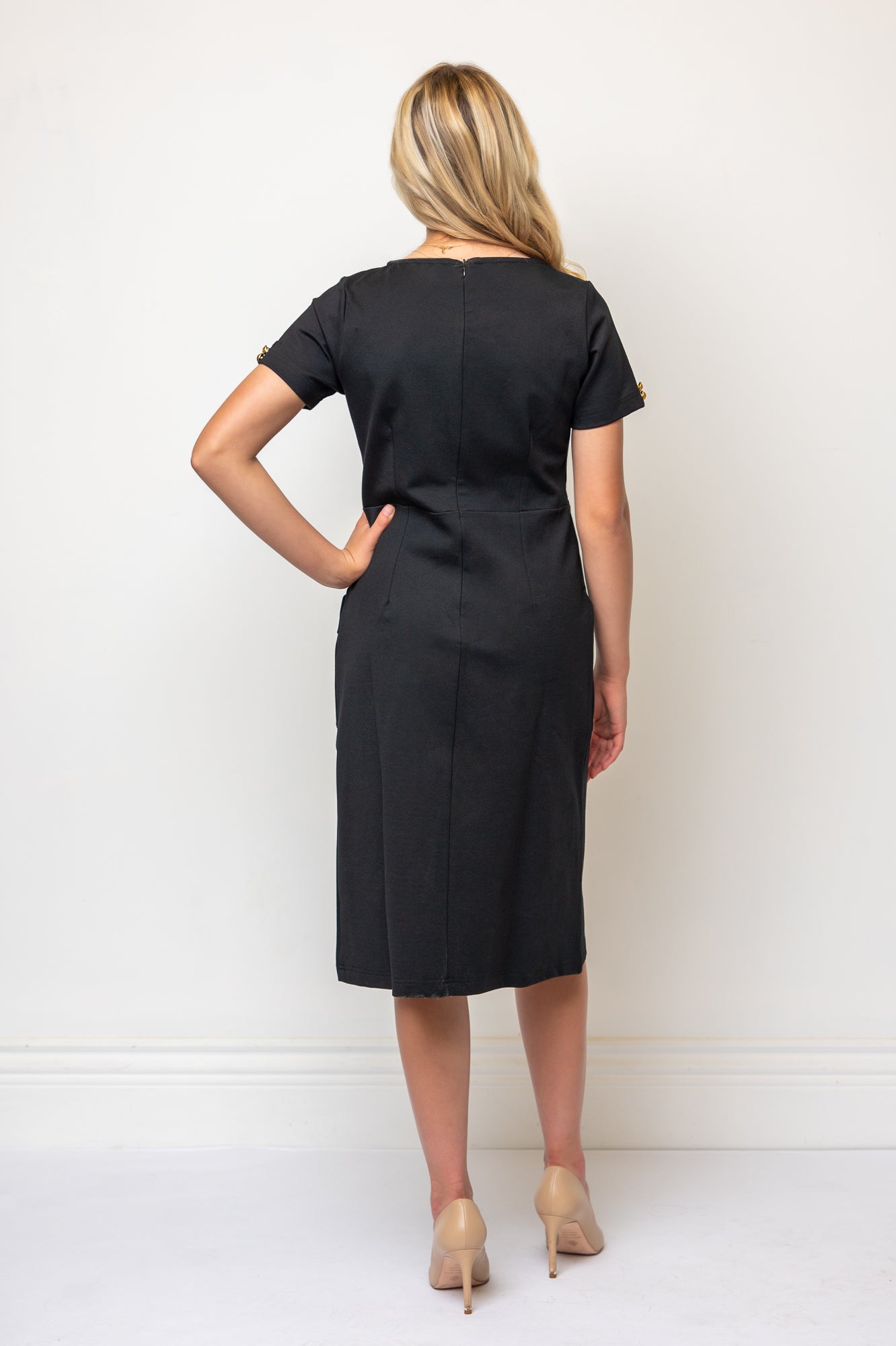 Ponte Knit Structured A-line Sheath Dress- Black