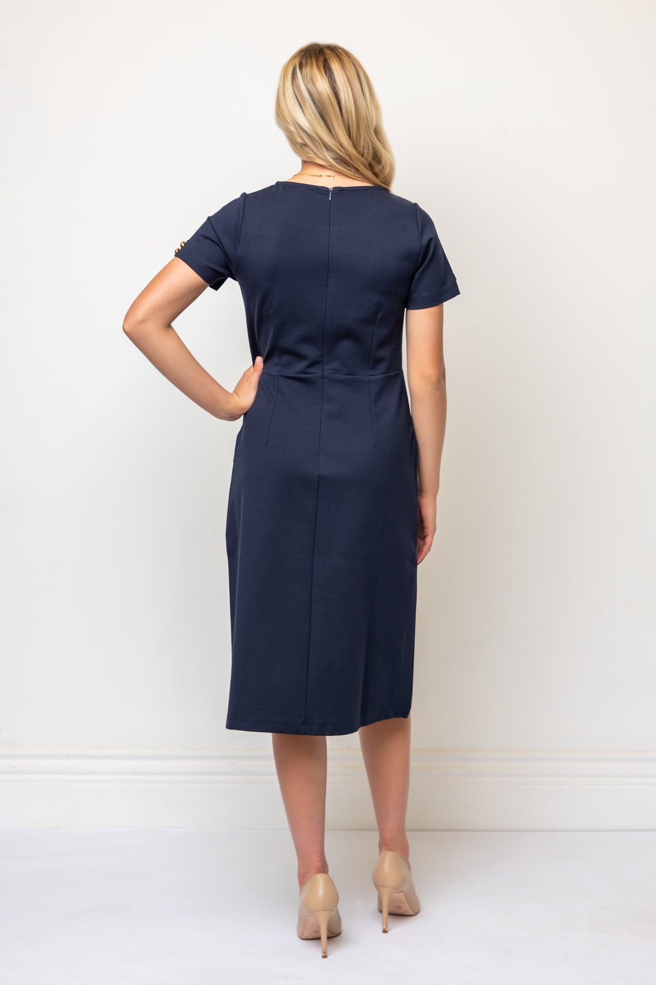 Ponte Knit Structured A-line Sheath Dress- Navy